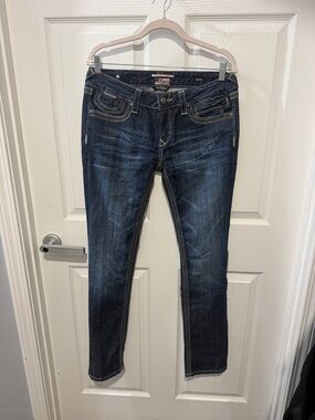 Miss Me Dark Indigo Skinny Jeans with Contrast Stitching